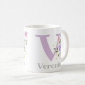 Mug Première initiale plus prénom avec des fleurs (Devant droit)