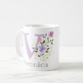 Mug Première initiale plus prénom avec des fleurs (Devant gauche)