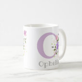 Mug Première initiale plus prénom avec des fleurs (Devant droit)