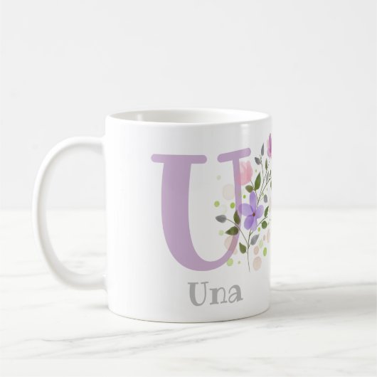Mug Première initiale plus prénom avec des fleurs (Gauche)