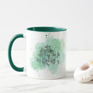 Mug Première M Aquarelle Monogramme Vert Botanique