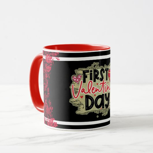 Mug Première Saint Valentin à la mode (Devant gauche)