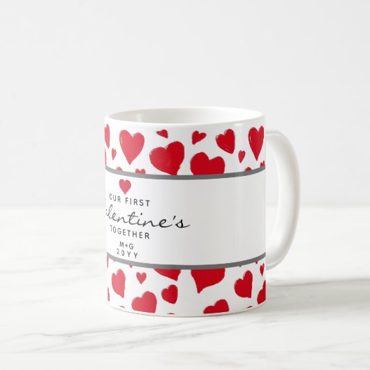 Mug Première Saint Valentin Ensemble Coeurs rouges Mon (Devant droit)