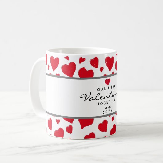 Mug Première Saint Valentin Ensemble Coeurs rouges Mon (Devant gauche)