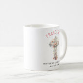 Mug Première Sainte Communion Croix rose florale (Devant droit)