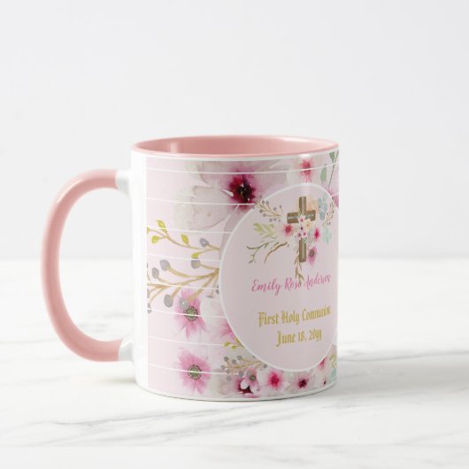 Mug Première Sainte Communion PHOTO Cadeau Grilles Fle (Gauche)