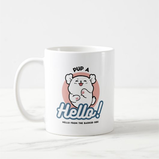 Mug Prends un bonjour ! - Joyeux dessin de chien blanc (Gauche)