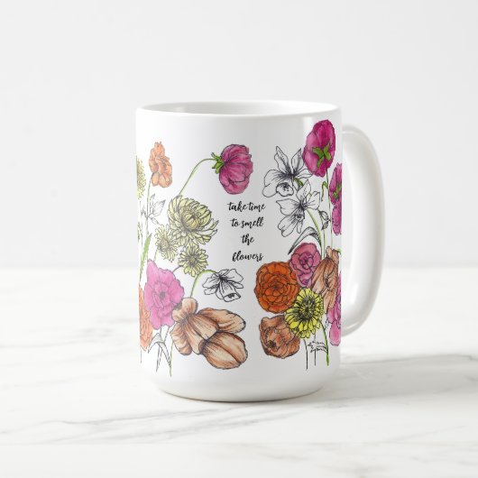 Mug Prenez le temps de sentir les fleurs Conception de (Devant droit)