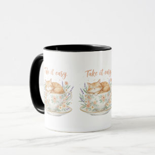 Mug Prenez les choses calmement, joli chat dans un thé