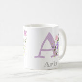 Mug Prénom initial plus nom Aria avec des fleurs (Devant droit)