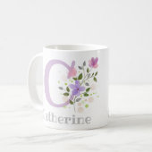 Mug Prénom initial plus nom Catherine avec des fleurs (Devant gauche)