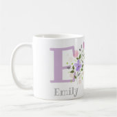 Mug Prénom initial plus nom Emily avec des fleurs (Gauche)