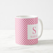 Mug Prépa Rose Gingham Carreaux Monogramme Nom (Devant droit)