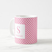 Mug Prépa Rose Gingham Carreaux Monogramme Nom (Devant gauche)