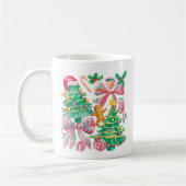 Mug Preppy Christmas Tree Bow Pink Blue Coquette (Gauche)