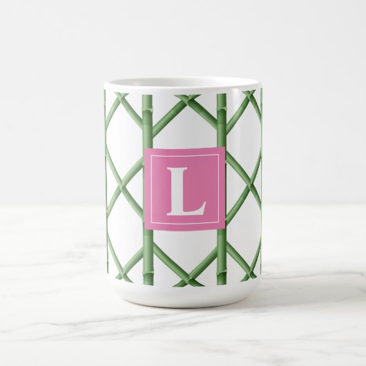 Mug Preppy Green Trellis Bamboo Motif Monogramme (Centre)