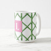 Mug Preppy Green Trellis Bamboo Motif Monogramme (Devant droit)
