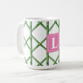 Mug Preppy Green Trellis Bamboo Motif Monogramme (Devant gauche)