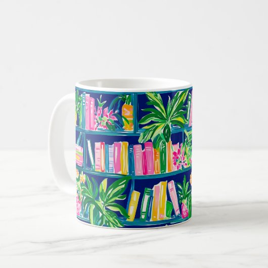 Mug Préppy Navy Bookcase Tropical (Devant gauche)