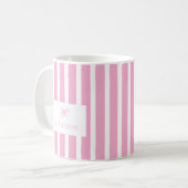 Mug Preppy Pink Stripes & Bow Nom personnalisé (Devant gauche)