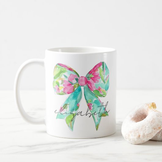 Mug Preppy Rose et Green Bow Personnalisé (Avec donut)