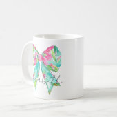 Mug Preppy Rose et Green Bow Personnalisé (Devant gauche)