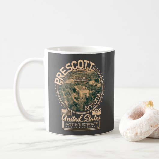 MUG PRESCOTT ARIZONA - PRESCOTT COURTHOUSE CARRÉ (Avec donut)