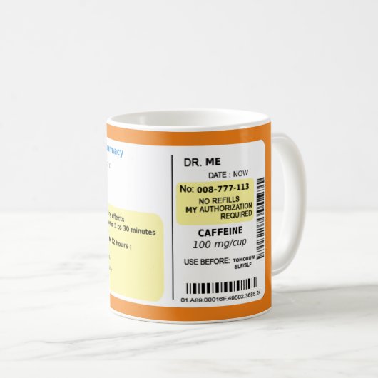 Mug Prescription de la pâte à café personnalisée (Devant droit)