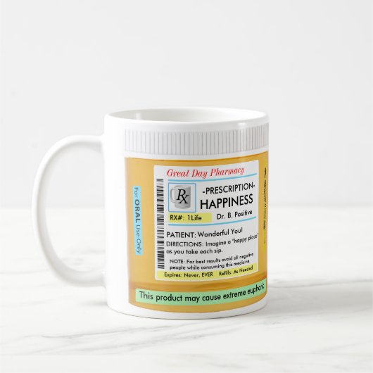 Mug Prescription heureuse de RX CustomizeABLEs (Gauche)