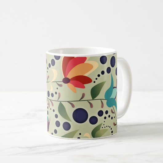 Mug Pretty Abstract Flower Pattern on Sage Green (Devant droit)