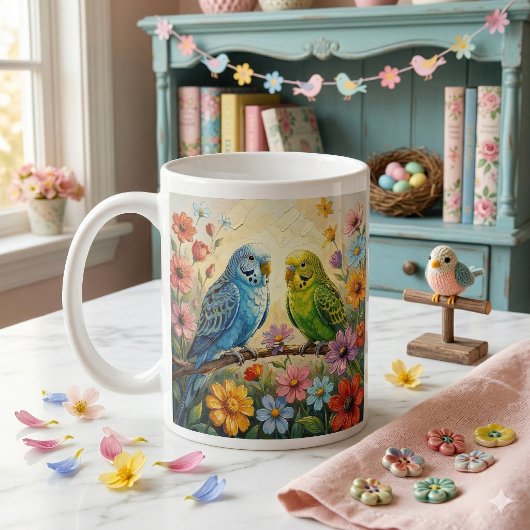 Mug Pretty  Blue and Green Parakeets Personalized