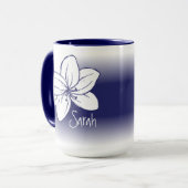 Mug Pretty Blue White Flower Drawing Custom Name (Devant gauche)