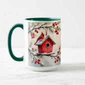 Mug Pretty Christmas Cardinal and Pine Branches (Gauche)