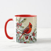 Mug Pretty Christmas Cardinal and Pine Branches (Gauche)
