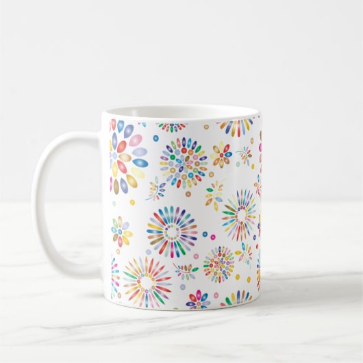Mug Pretty Colorful Flowers Circles Pattern on White (Gauche)