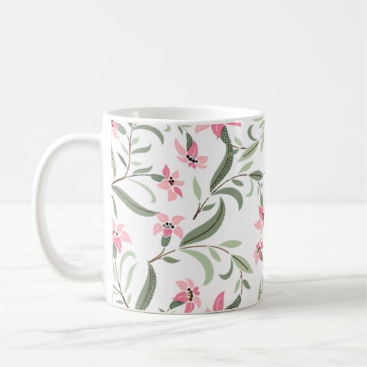 Mug Pretty Elegant Pink Floral Pattern White (Gauche)