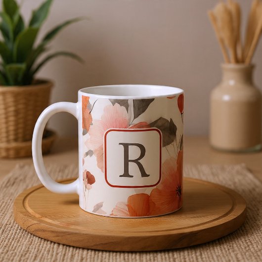 Mug Pretty Flower Monogram Template Personalized