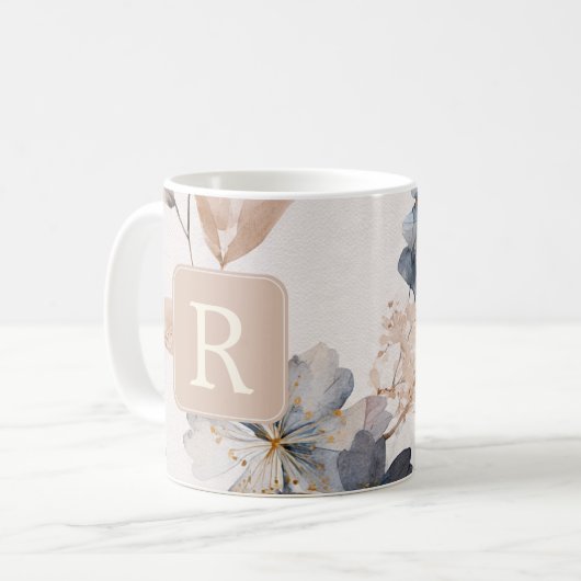 Mug Pretty Flower Monogram Template Personalized (Devant gauche)