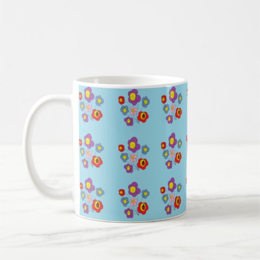 Mug Pretty Ladybug and Flowers Light Blue Pattern (Gauche)