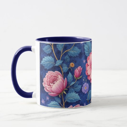 Mug Pretty pink and blue floral pattern (Gauche)