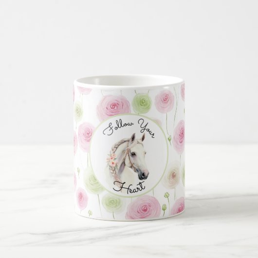 Mug Pretty Pink Mint Ranunculus Horse (Centre)