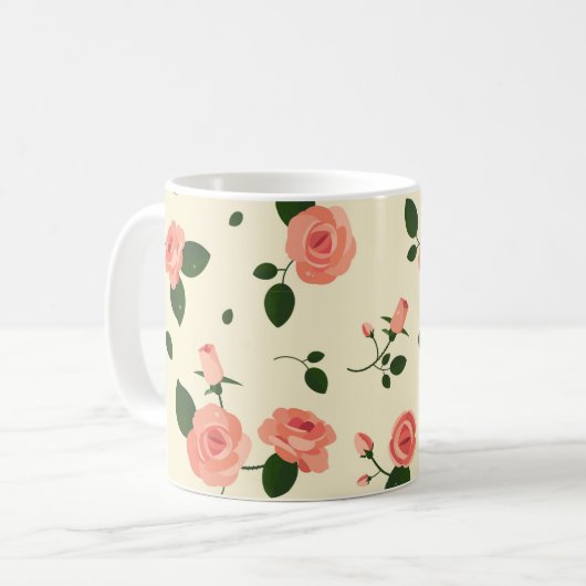 Mug Pretty Pink Roses Pastel Pink Pattern (Devant gauche)