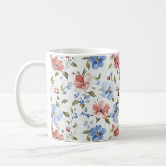 Mug Pretty Red Blue Flowers (Gauche)