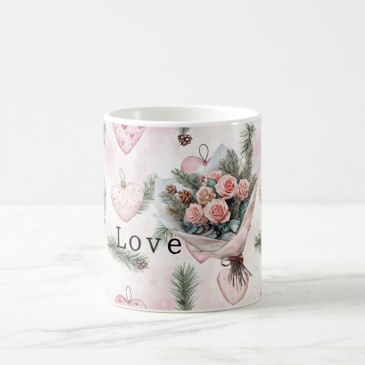 Mug Pretty Roses Floral Pink Hearts (Centre)
