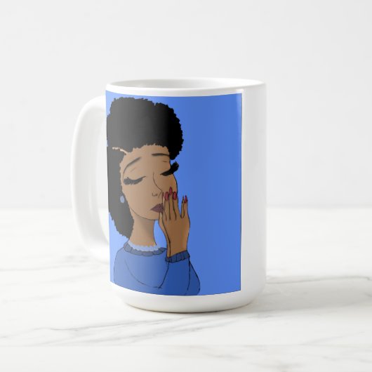 Mug Prière de fille (arrière - plan bleu) (Devant gauche)