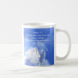 Mug Prière. Matthieu 7:7 Verset d'écriture avec ciel a