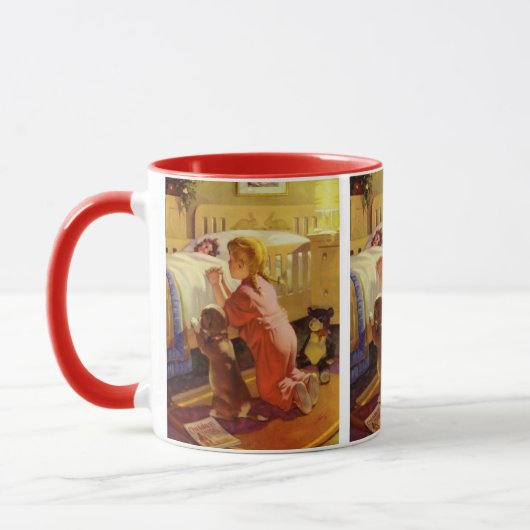 Mug Prières au coucher, Fille avec chiot, Religion Vin (Gauche)