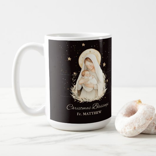 Mug Priest Christmas Blessings Madonna Child Black (Avec donut)
