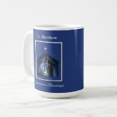 Mug Priest Christmas Blessings, Nativity Scene on Blue (Devant gauche)