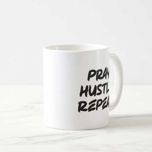 Mug Priez, Hustle, Répéter - Foi, Réussite Motivationn (Devant droit)